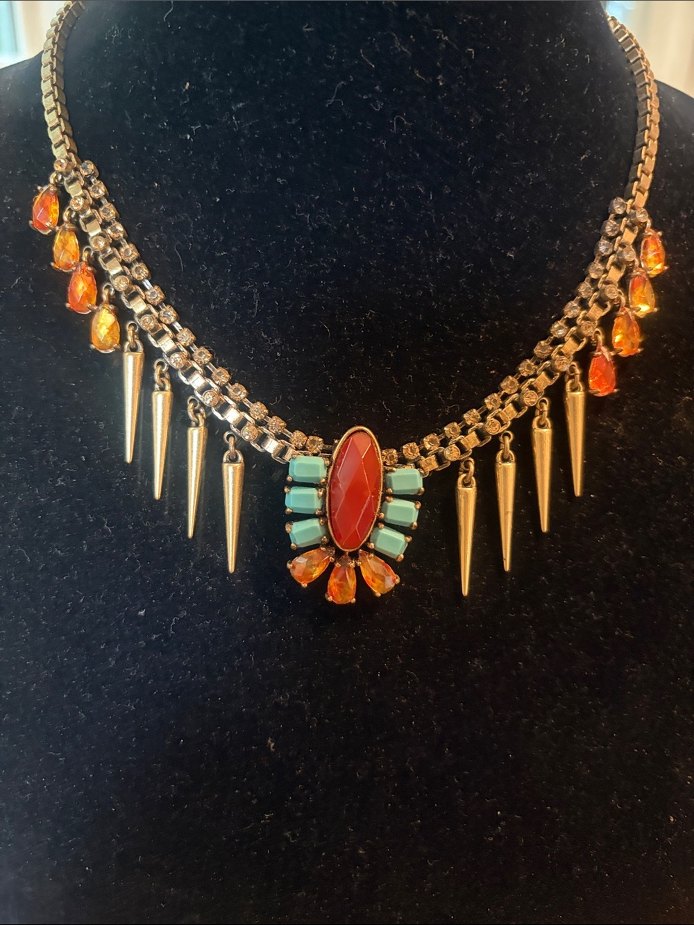 Lucky brand Turquoise & Orange Statement Spike brass Necklace